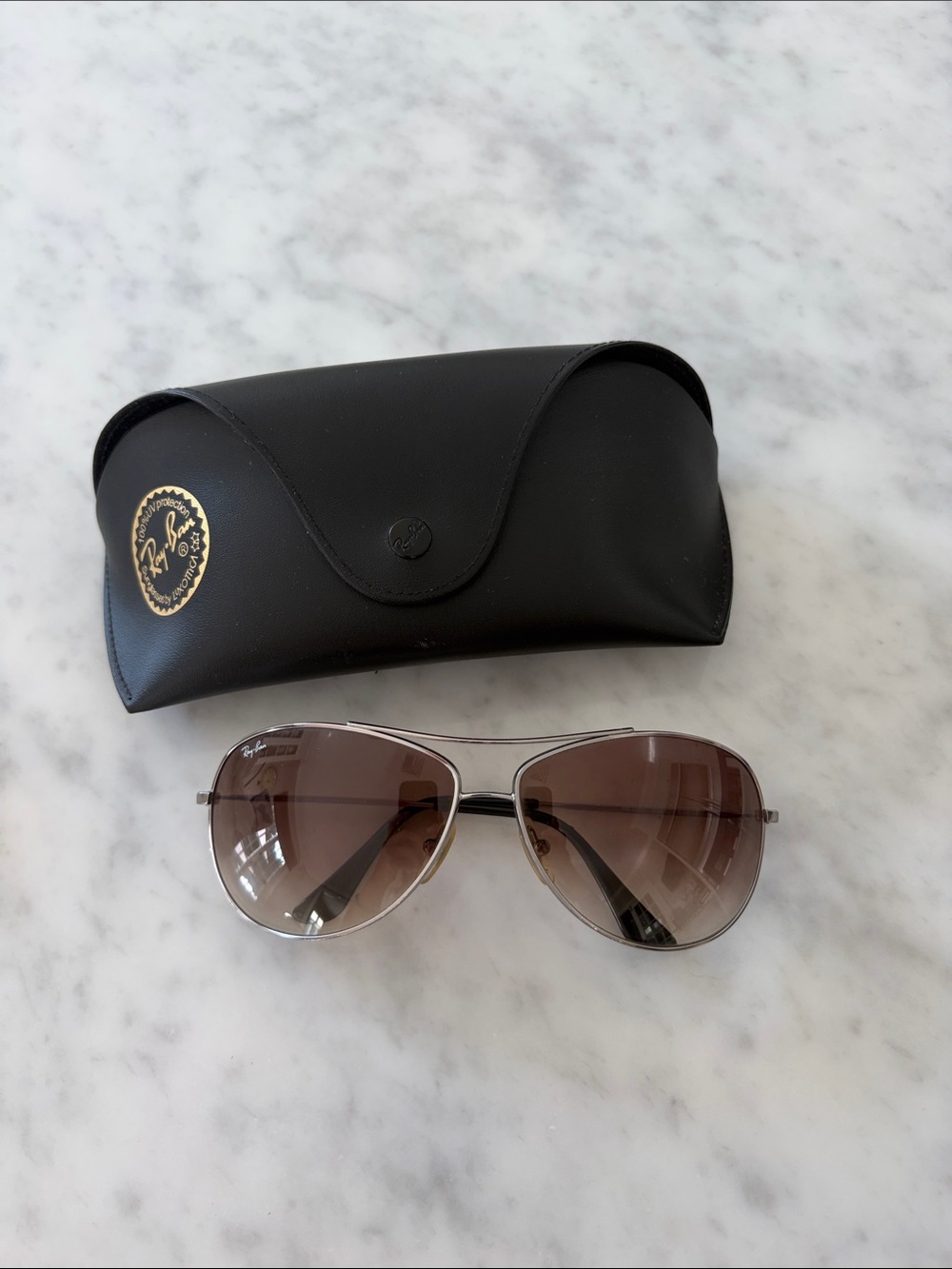 Ray-Ban Silver Frame Brown Gradient Aviator Sunglasses with Black Case